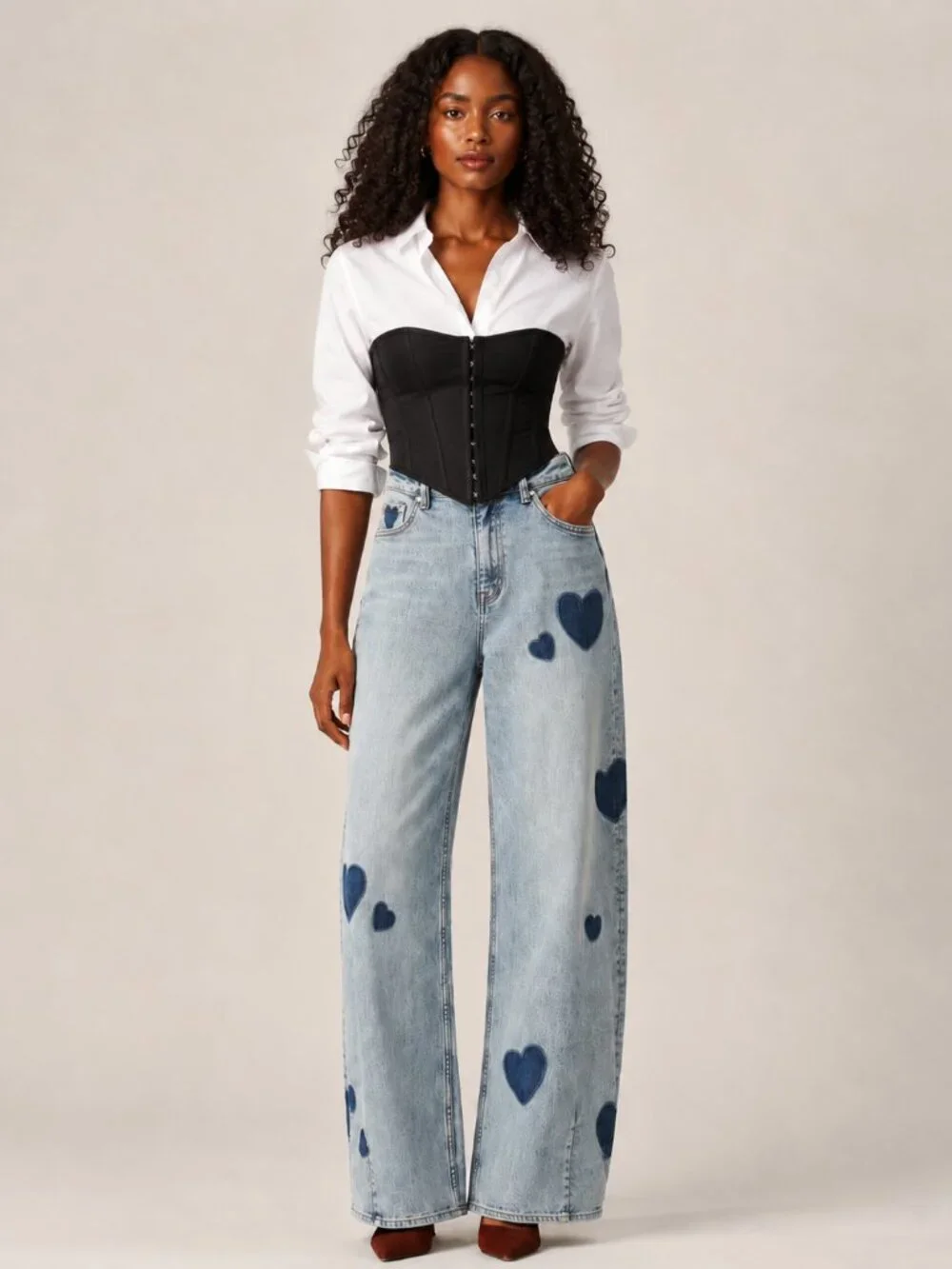NEW BAYEAS Rosalind Heart Detail High Rise Barrel Jeans Women’s Size 26 - Picture 1 of 7